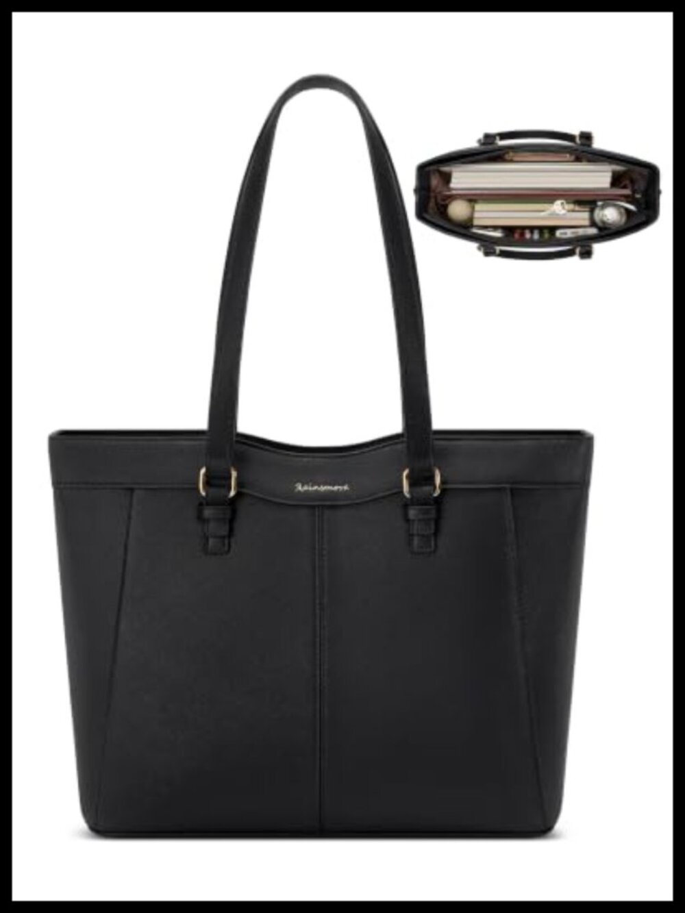 Large PU Leather Tote Bag Structured Work Shoulder Bag Fits 14" Laptop
